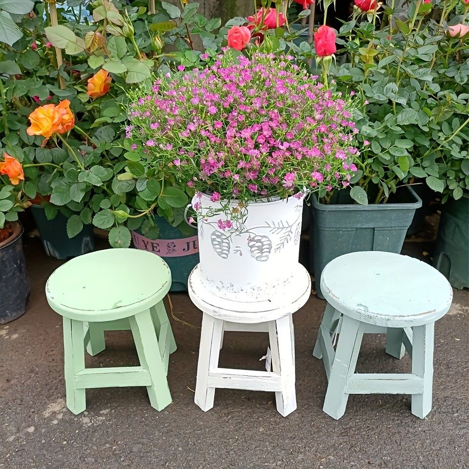 スツール A 丸 椅子 花台 飾り台 屋外 ガーデン チェア プランタースタンド 木製ガーデンスツール】プランタースタンド 蝶デザイン 円形 庭