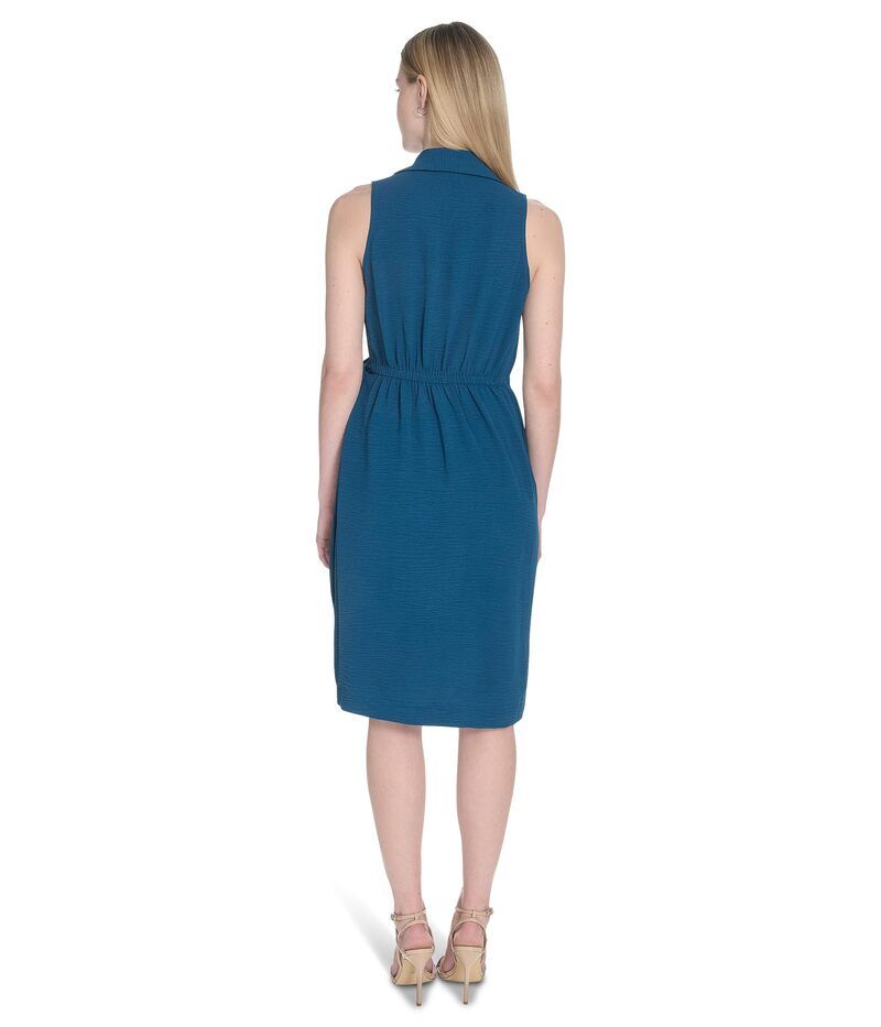 (取寄) カルバンクライン レディース カラード エラスティック ウェスト セルフ タイ ミディ   women Aerowash Collared Elastic Waist Self Tie Midi Cypress カルバンクライン レディース トップス ワンピース ミディ Calvin