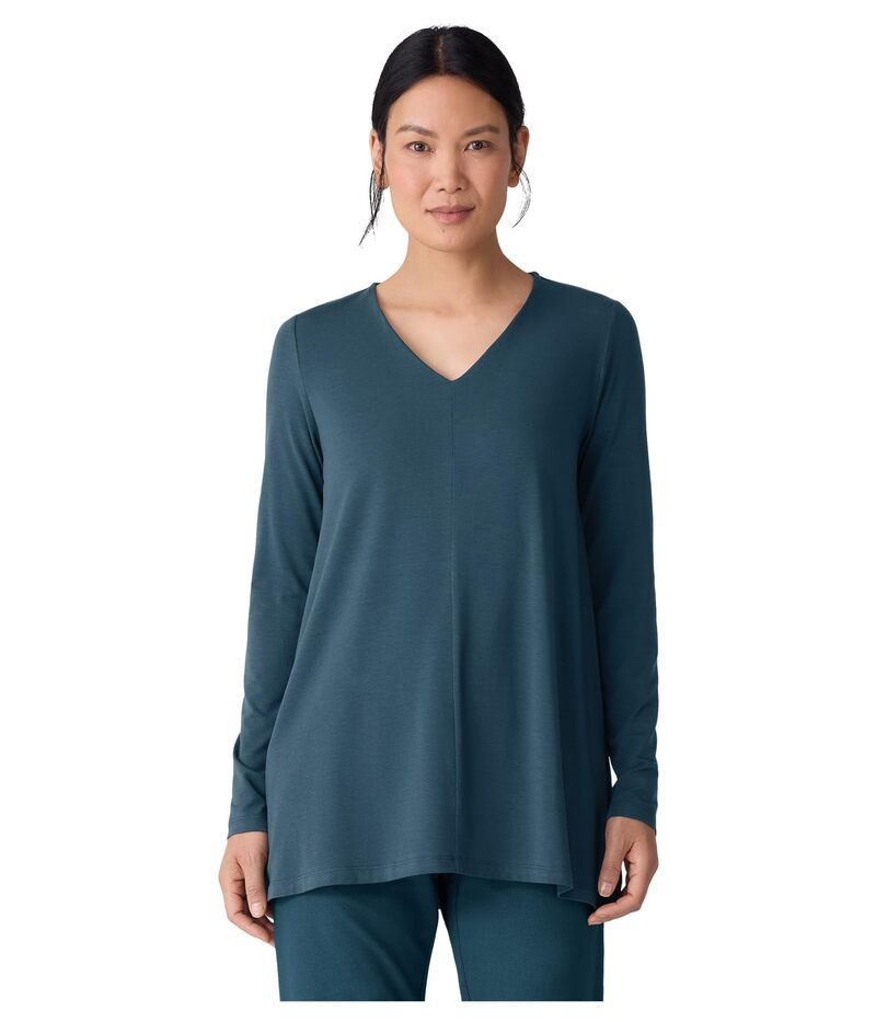 (取寄) アイリーン フィッシャー レディース ファイン ストレッチ ジャージ ニット V-ネック チュニック Eileen Fisher women Fine Stretch Jersey Knit V-neck Tunic Alpine エイリーンフィッシャー レディース トップス シャツ Vネック ニット