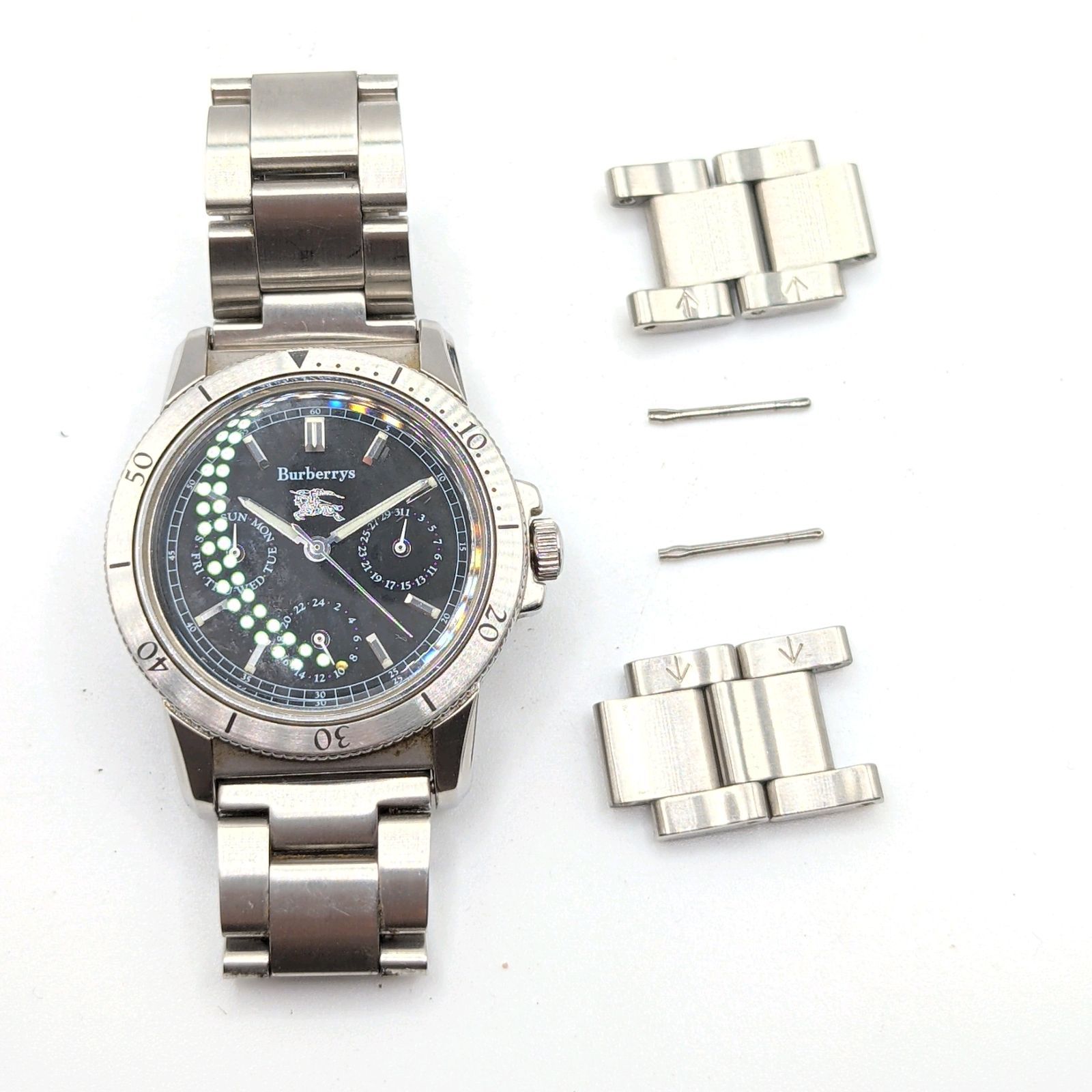 バーバリー　ロンドン　クォーツ　腕時計 Burberry London 6329-H26562 Watch Men's Round Silver Black dial