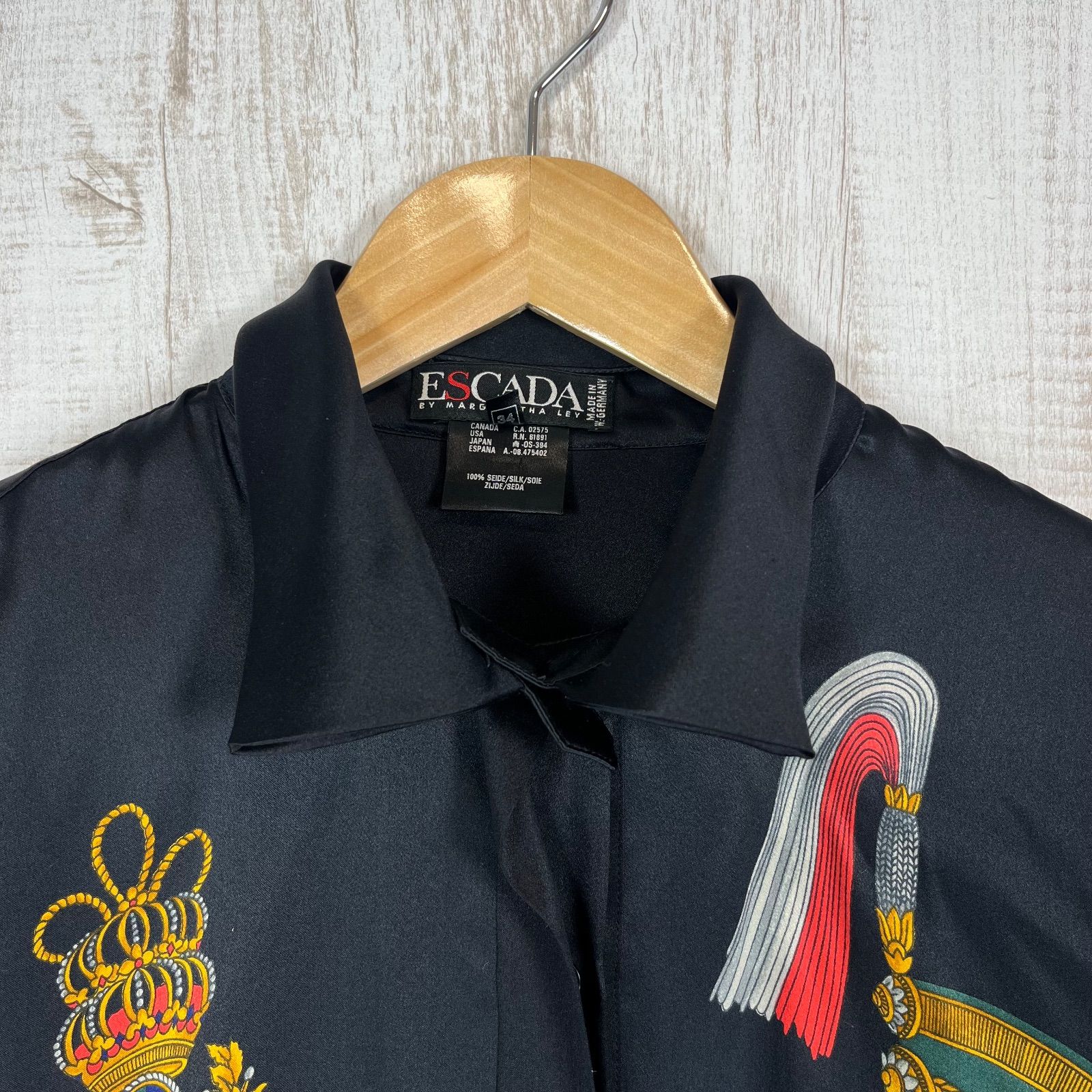 ESCADA エスカーダ ヴィンテージ 金ボタン ミリタリー シルク100% 長袖 