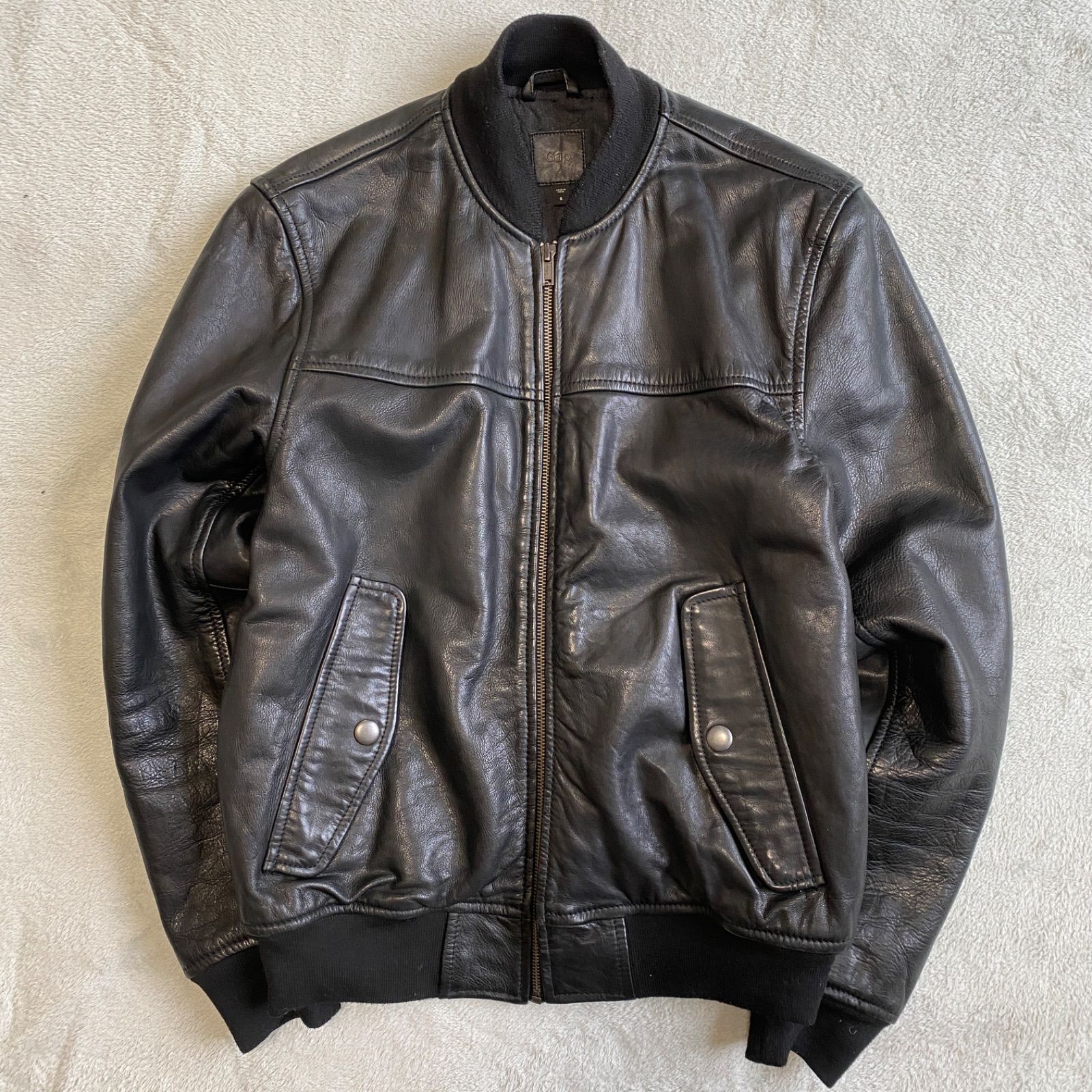 OLD GAP 牛革 レザー MA-1 ジャケット オールドギャップ ブラック OLD GAP MA-1 レザージャケット S ブラック オールドギャップ カウ