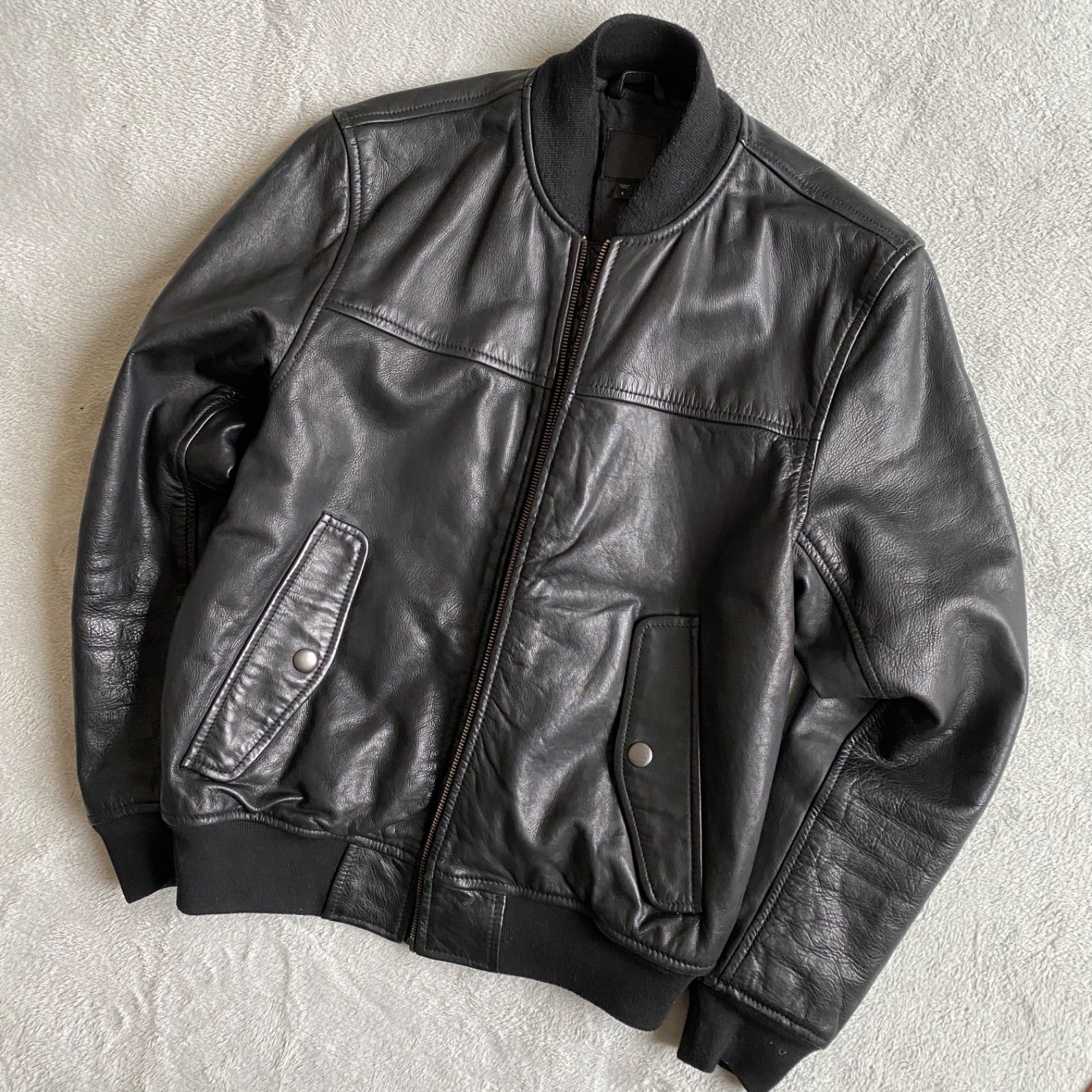 OLD GAP MA-1 レザージャケット S ブラック オールドギャップ カウ