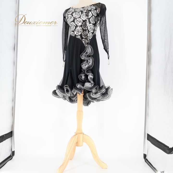 社交ダンス 衣装 セキネ SEKINE ラテン ドレス ワンピース 黒 シルバー