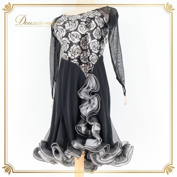 社交ダンス 衣装 セキネ SEKINE ラテン ドレス ワンピース 黒 シルバー