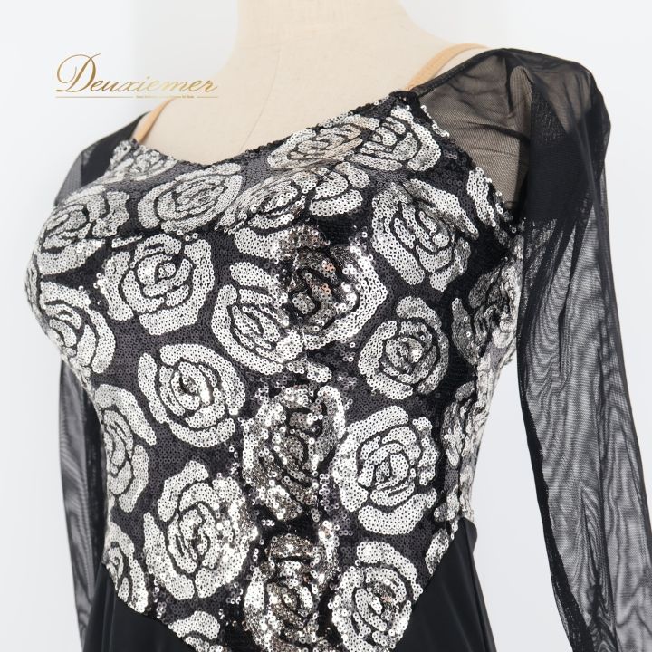 社交ダンス 衣装 セキネ SEKINE ラテン ドレス ワンピース 黒 シルバー