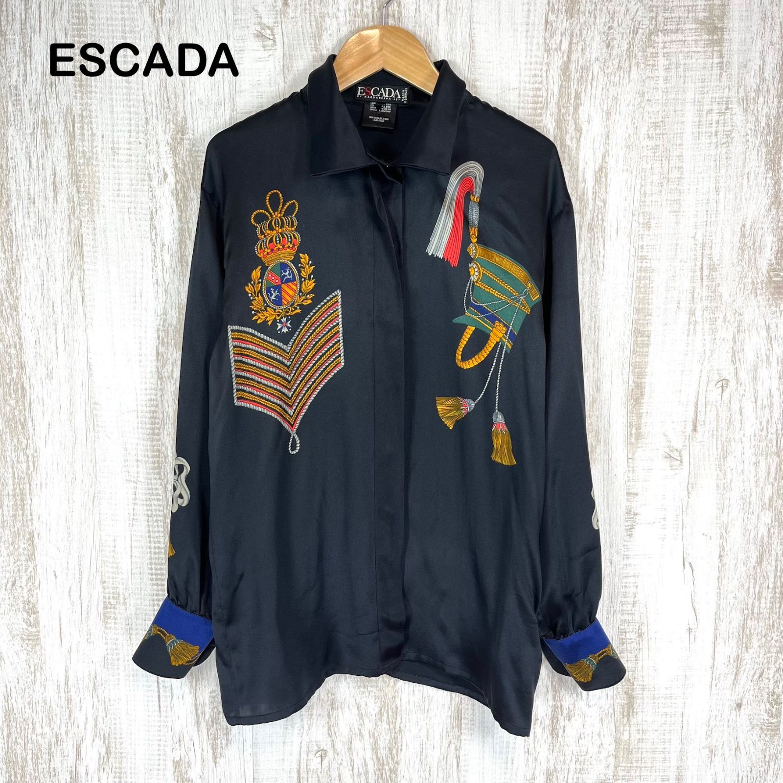 ESCADA エスカーダ ヴィンテージ 金ボタン ミリタリー シルク100% 長袖 