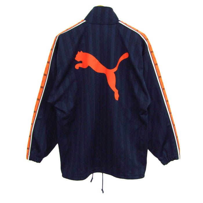 PUMA プーマ S〜M 日本製 ネイビー×オレンジ ライン入り ジャージ PUMA プーマ ジャージ 上下セット ネイビー オレンジ ストライプ