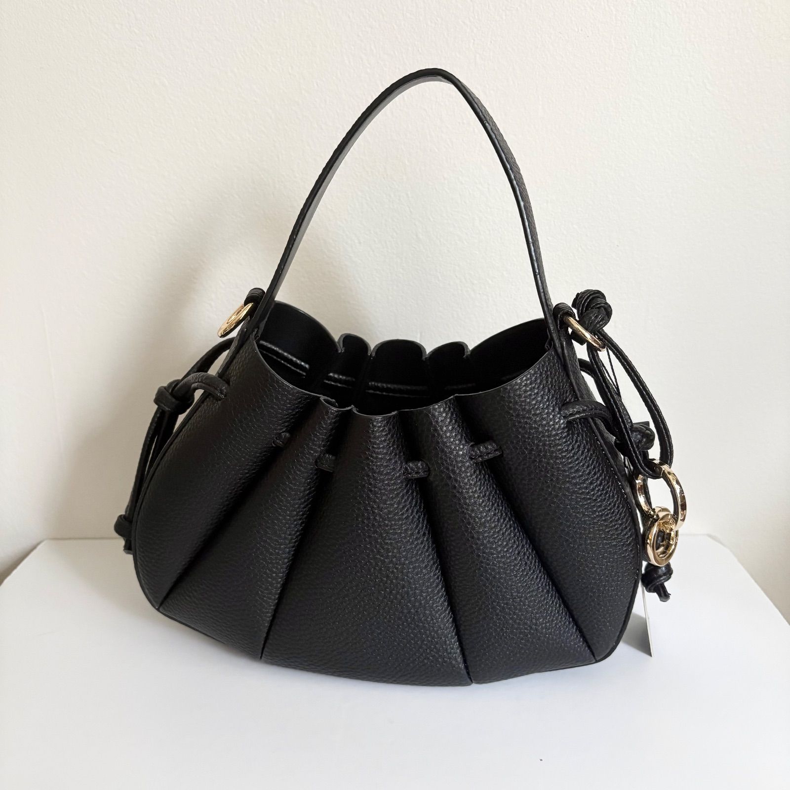 バッグ H 62 soixante deux ギャザー 2 WAY ショルダー ハンドバッグ ブラック