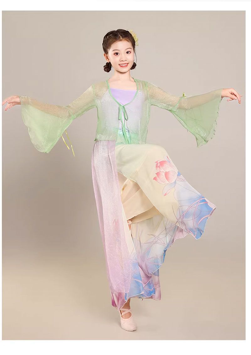 キッズ 子供 中華風ダンス衣装 グラデーション中国古典舞踊ダンス衣装