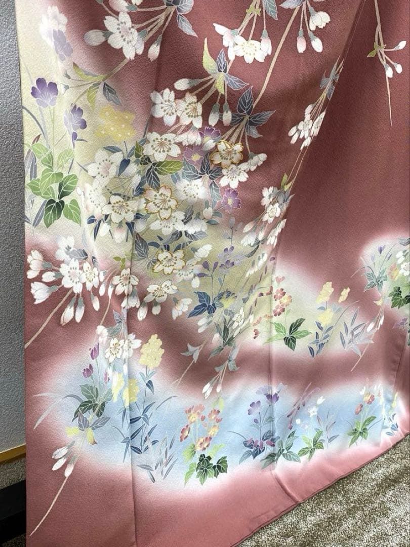 訪問着 金駒 金彩 手描き 桜 花々 ガード加工済 正絹 A154 - メルカリ