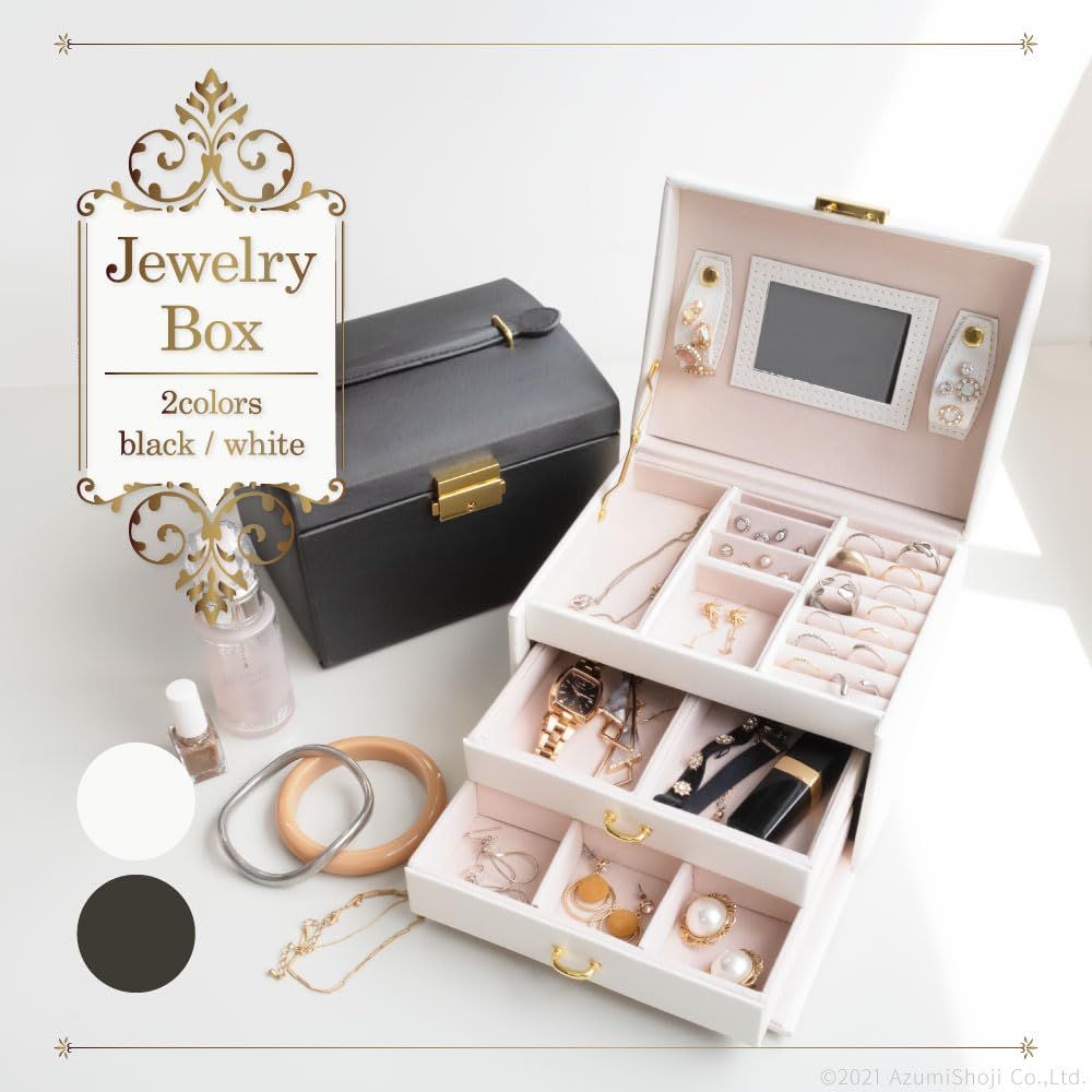 新品 A-ITEM ジュエリーボックス 【大容量の3段タイプ！鍵・鏡付！上品