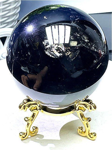 約：112mm 重さ約：2388gAAA級【魔除け】天然モリオン黒水晶丸玉168C1-
