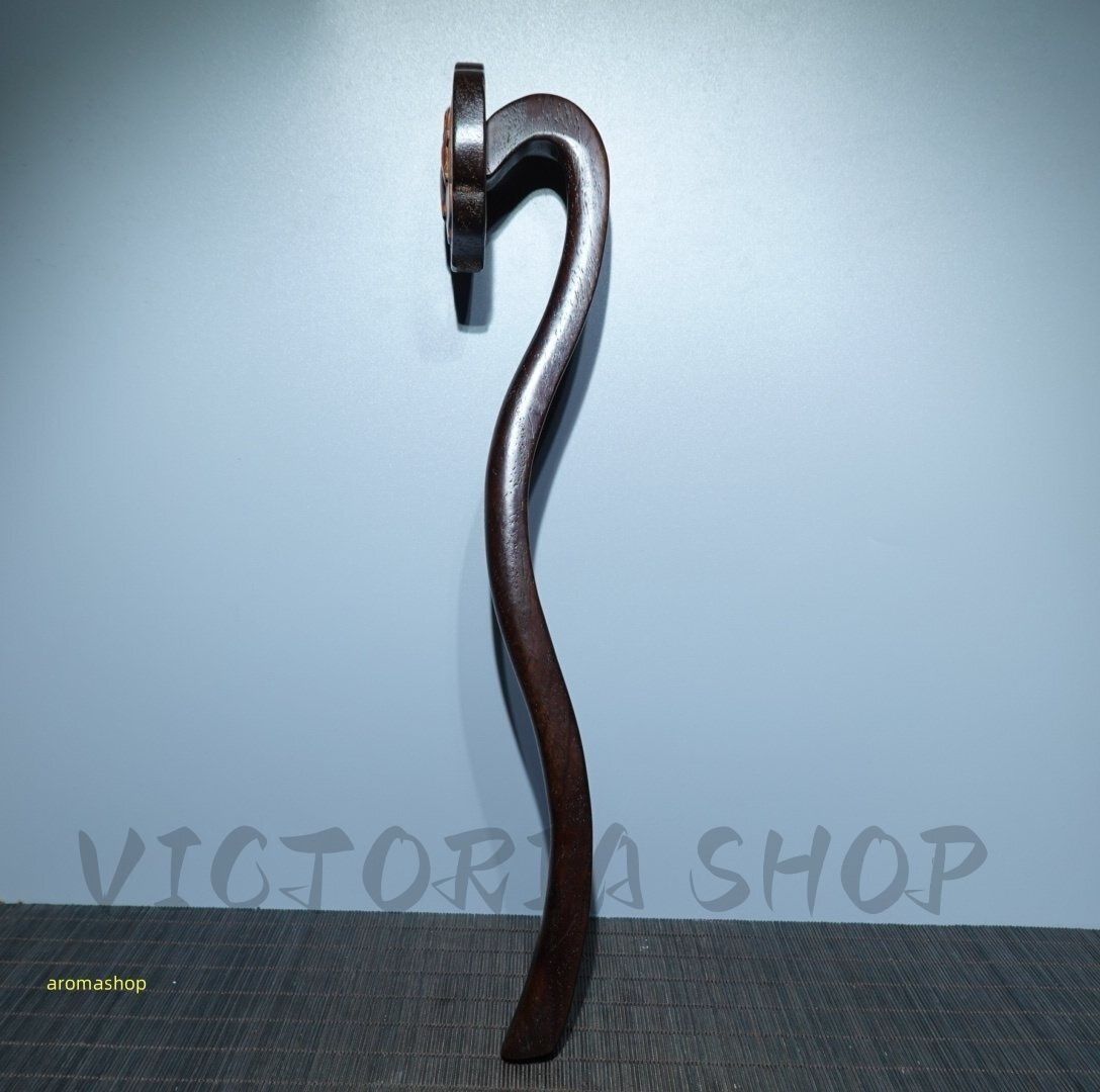 新品未使用】花梨木彫 嵌黄木如意 細密毛彫 細密 彫 中国美術 極細工