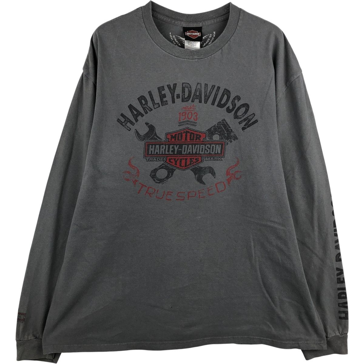 Harley-Davidson スカル長袖カットソー ダークグレー❤️ 古着 ハーレーダビッドソン Harley-Davidson ドクロ柄 スカル柄