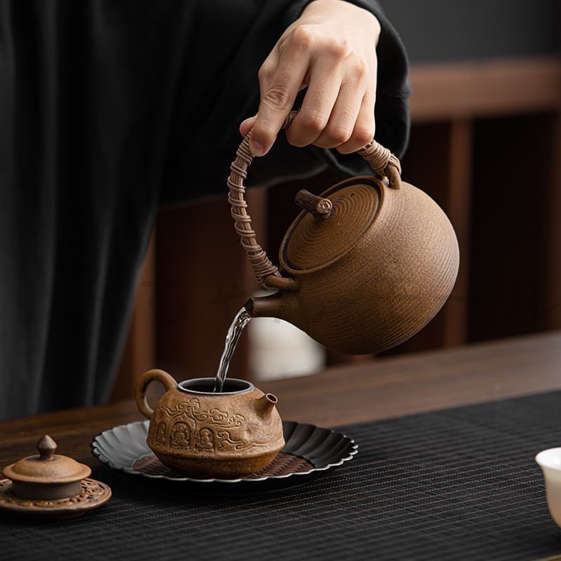 アウトドア茶器 煮茶器 温茶炉 アウトドア 露キャン 炭火 釜 茶器 加熱台 セラミック