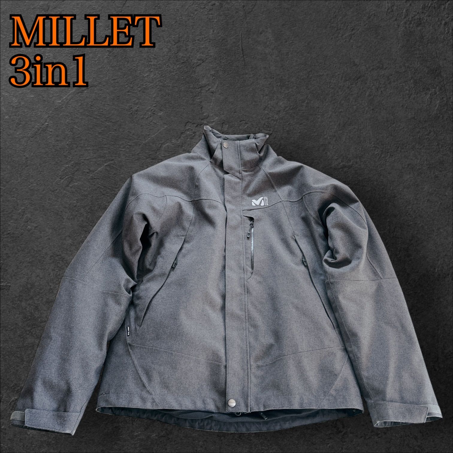 MILLET ミレー ポベタ3 in 1 メンズジャケット グレー Lサイズ 防水ジャケット スノー ウェアー