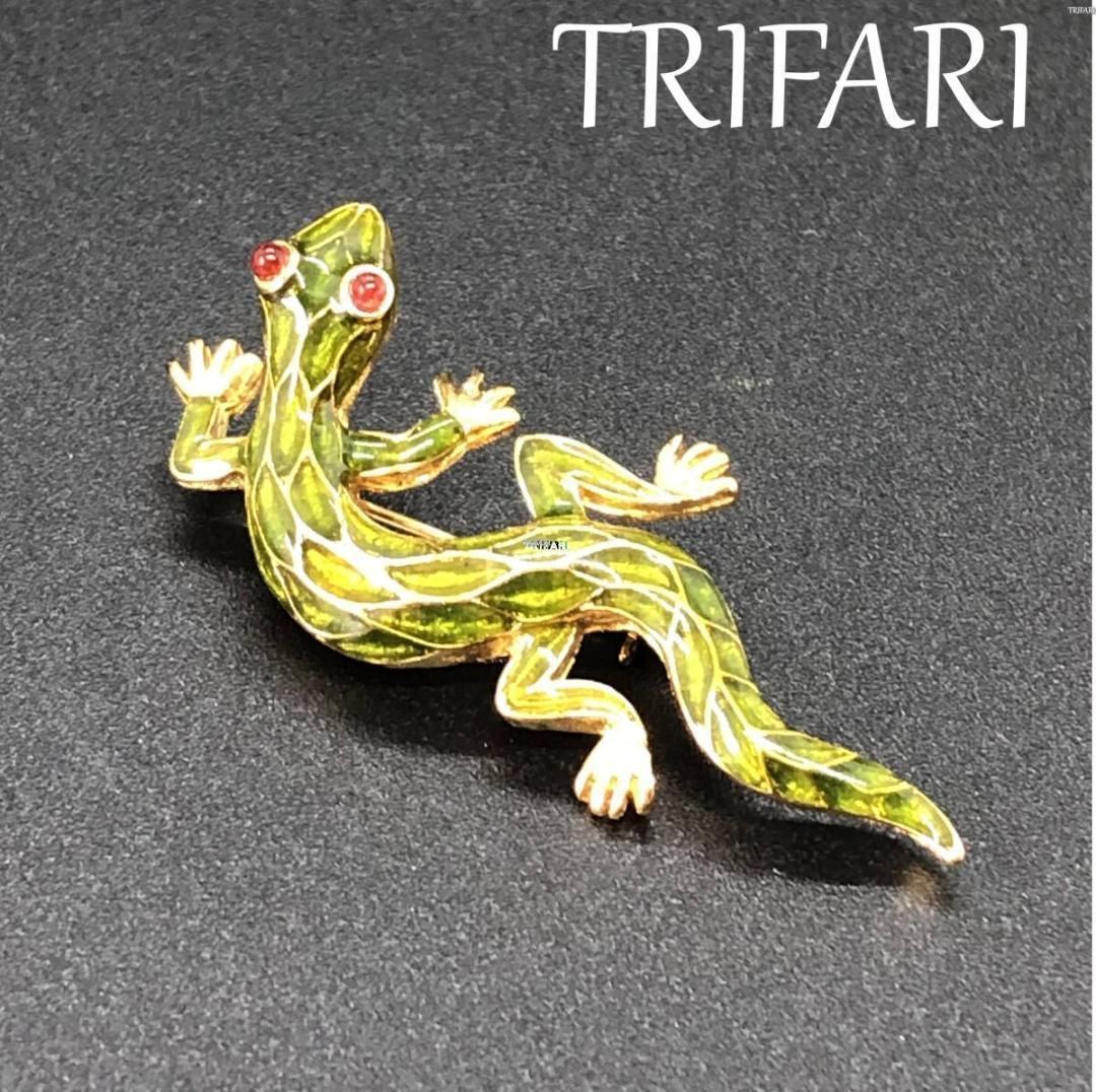 TRIFARI トリファリ トカゲ ブローチ ビンテージ グリーン×ゴールド