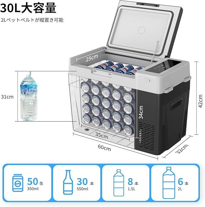 KEEPJOY 車載冷蔵庫 30L ポータブル冷蔵庫 コンプレッサー式 急速冷凍