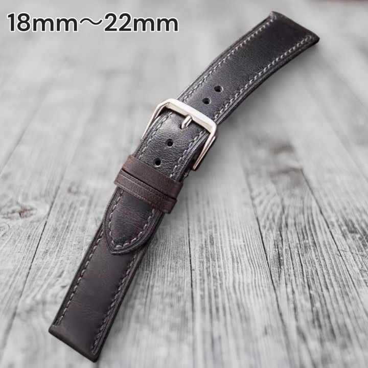 薄手レザーベルト ブラック ステンレス尾錠 18mm・19mm・20mm