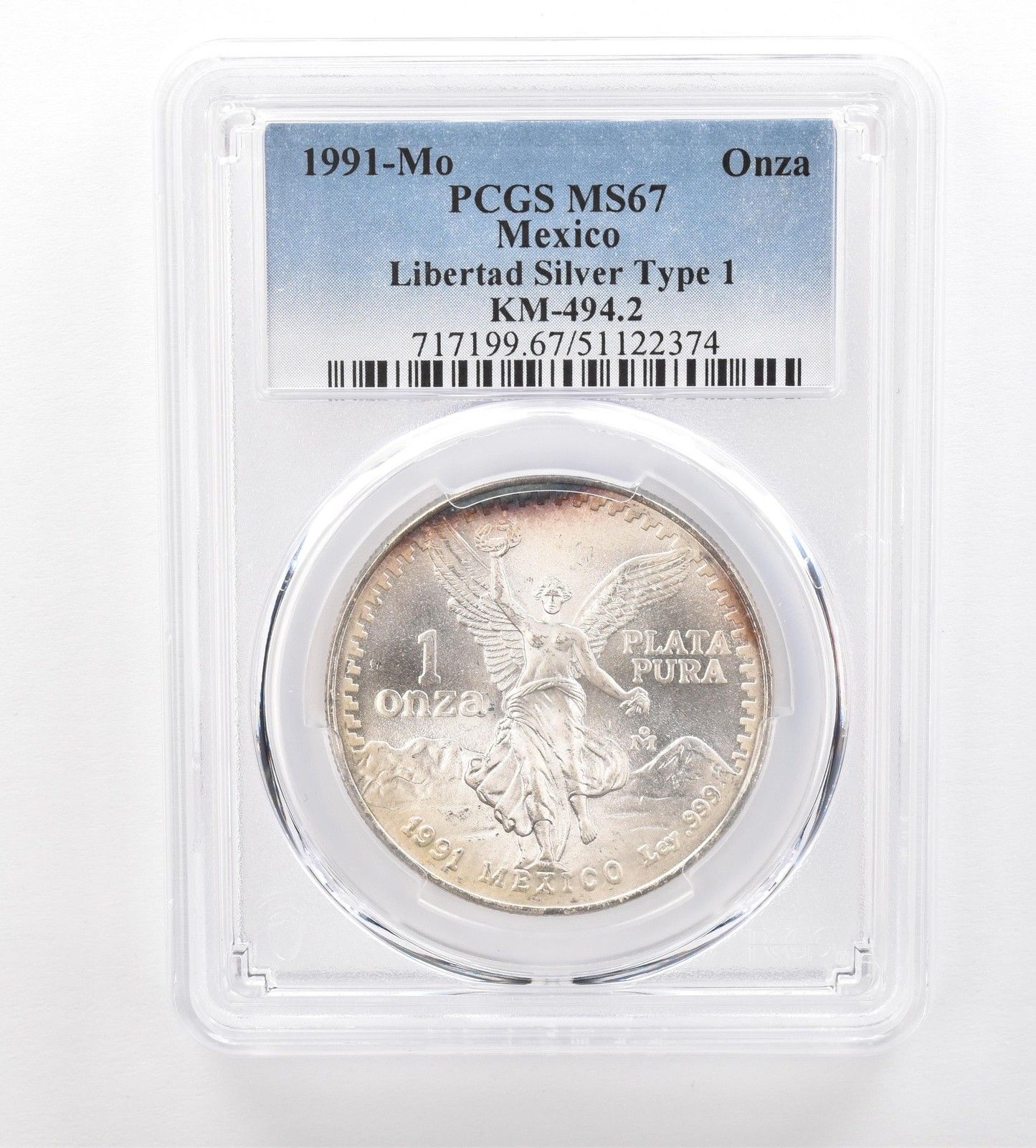 1991年 モ・メキシコ 1 オンザ シルバー リベルタッド T1 KM-494.2 MS67 PCGS ナイスT *7504