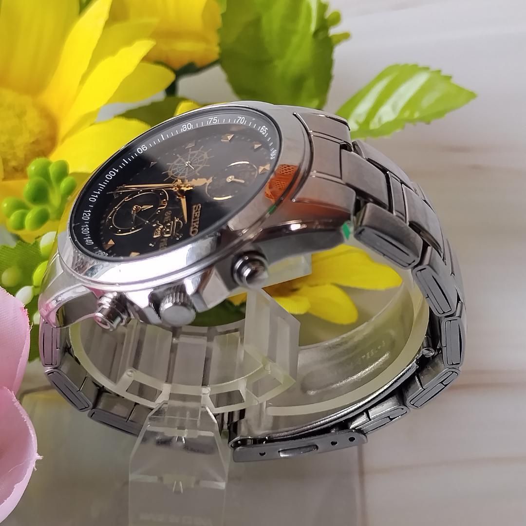 電池 SEIKO ワンピース 15周年記念モデル 5000本 7 T 92 HAS 0 クォーツ メンズ 腕時計 クロノグラフ ブラック文字盤 セイコー 稼働品 ONE PIECE コラボ ウォッチ W 177
