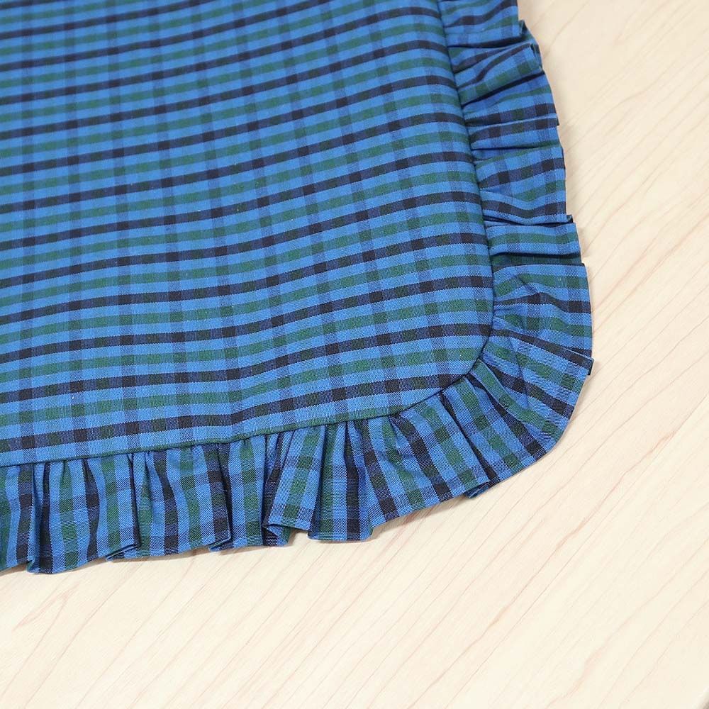 フリル付き ファミリア風 ブルーグリーンチェック トートバッグ