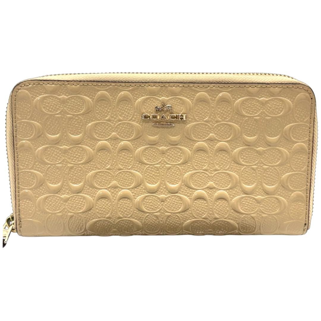 美品】コーチ COACH 長財布 ラウンドファスナー パテントレザー 