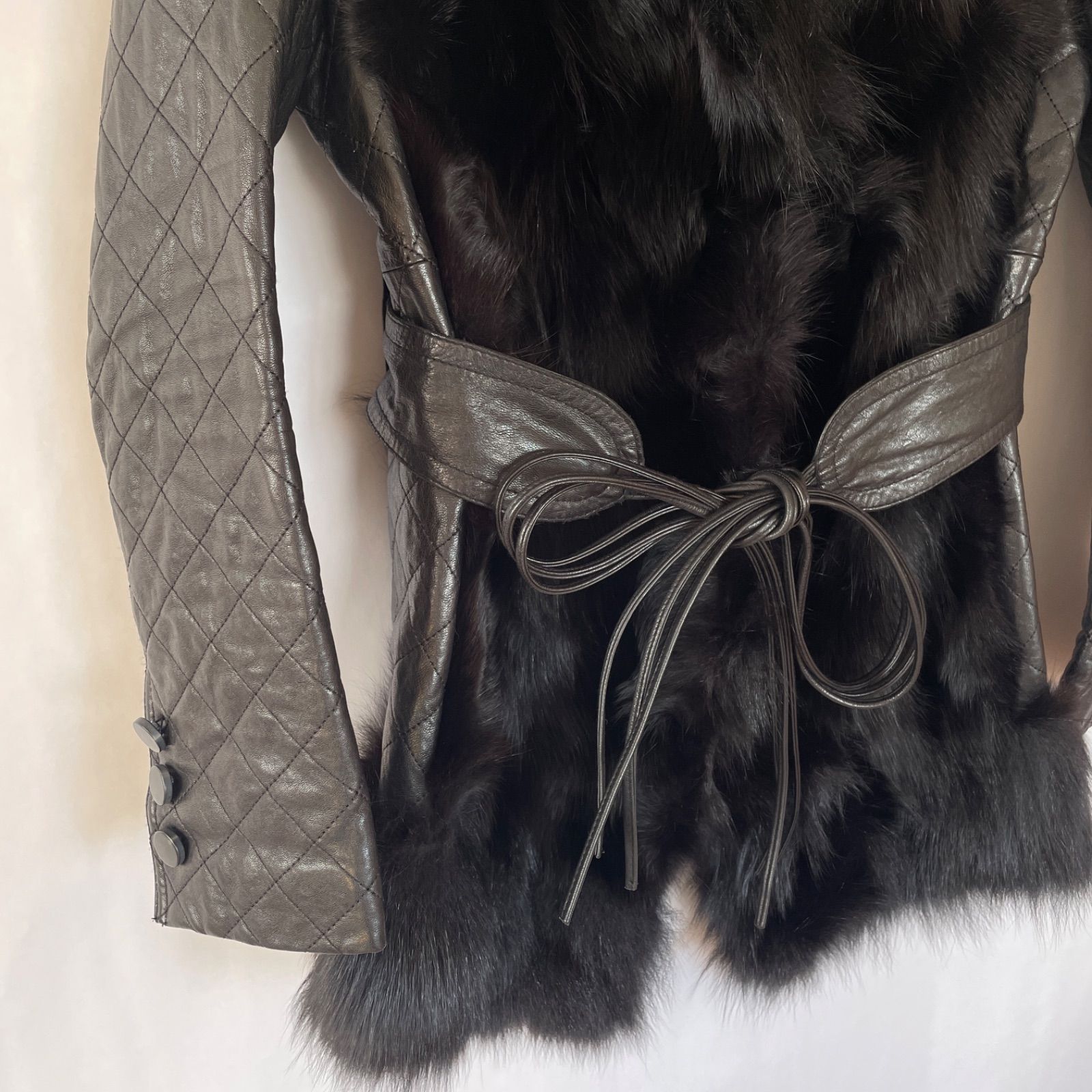 美品 ドッキング Andy トレンチコート ラムレザー 羊革 フォックス