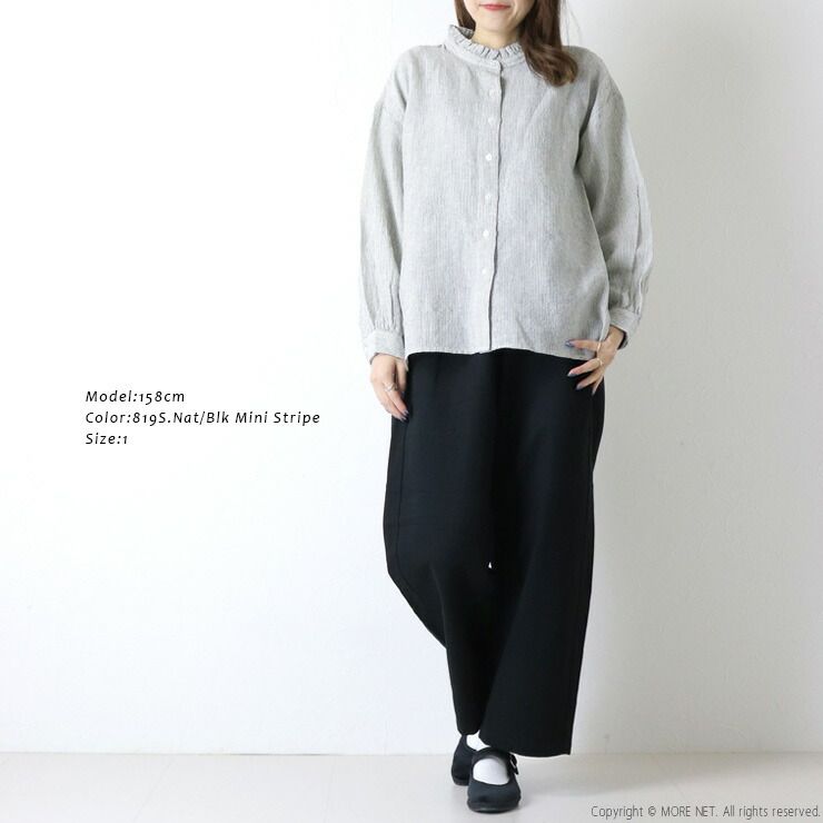 ソイル SOIL ウールリネンストライプフリルカラーシャツ INSL25711 ブラウス 長袖 羽織 インド製 レディース 20%OFF] ソイル SOIL ウールリネンストライプフリルカラーシャツ