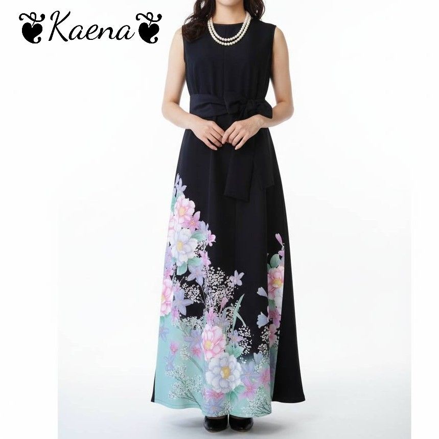 ❦Kaena❦ 着物リメイク ロング ワンピース フレア 黒留袖 ドレス A
