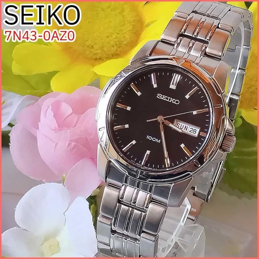 電池 セイコー デイデイト 7 N 43 0 AZ 100 M クォーツ メンズ ブラック文字盤 ブレス SEIKO QZ 稼働品 腕時計 ウォッチ W 197