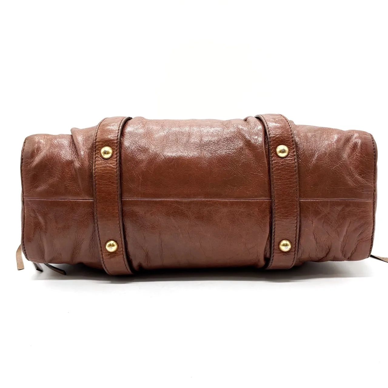 良品】 miu miu vitello lux 2way bag dark brown ミュウミュウ 