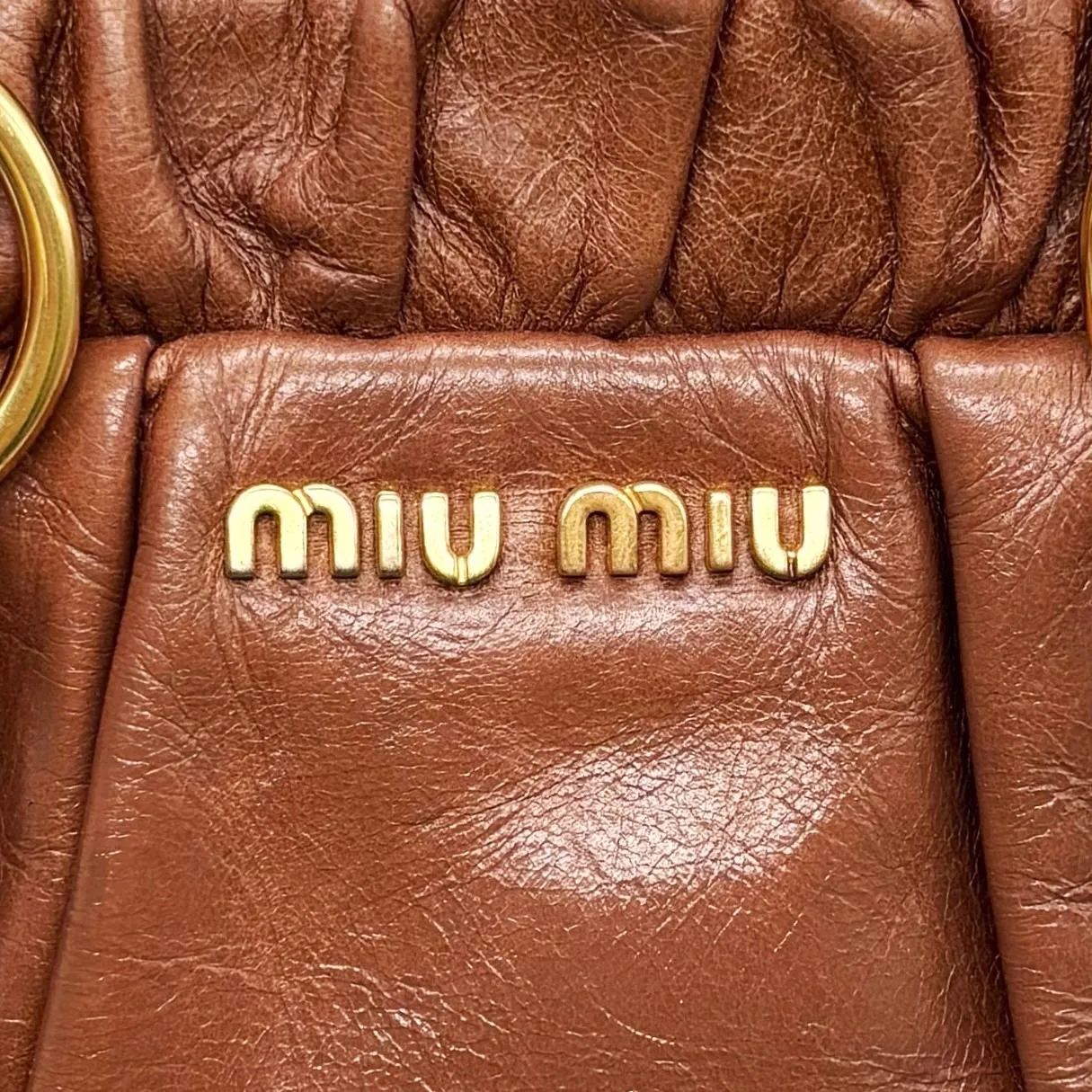 良品】 miu miu vitello lux 2way bag dark brown ミュウミュウ 