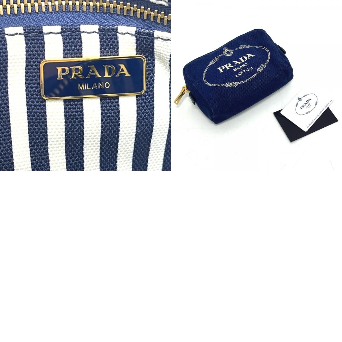 PRADA プラダ ポーチ ロゴプリント カナパ 1NA021 キャンバス ブルー 