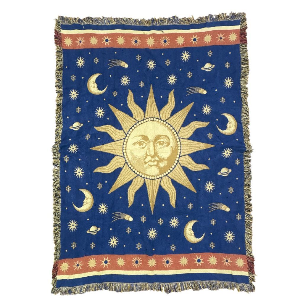 vintageラグ ブランケット マルチカバー タペストリー 太陽 月 宇宙