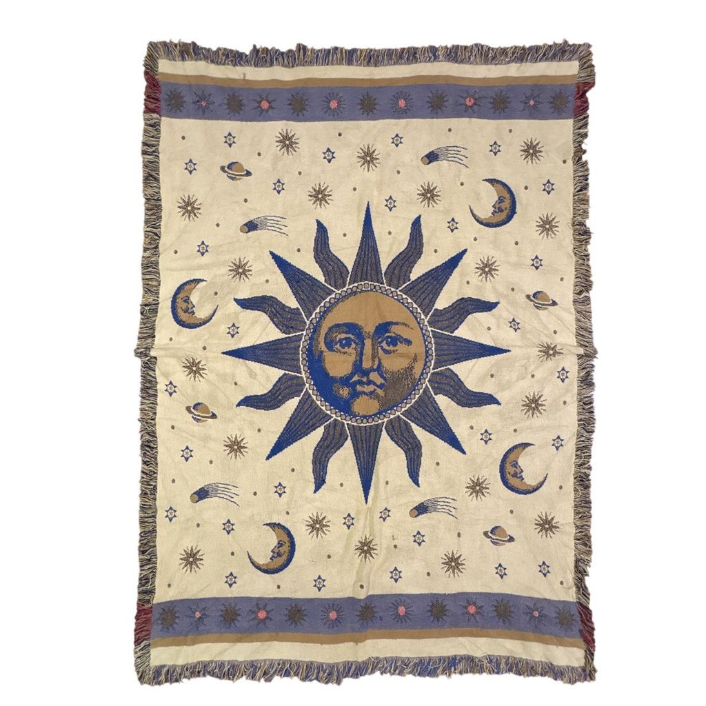 vintageラグ ブランケット マルチカバー タペストリー 太陽 月 宇宙
