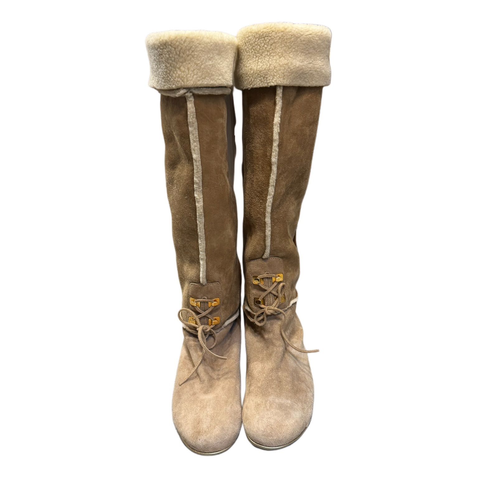 Sergio Rossiセルジオロッシ ベージュ ロングブーツ ムートン レースアップ