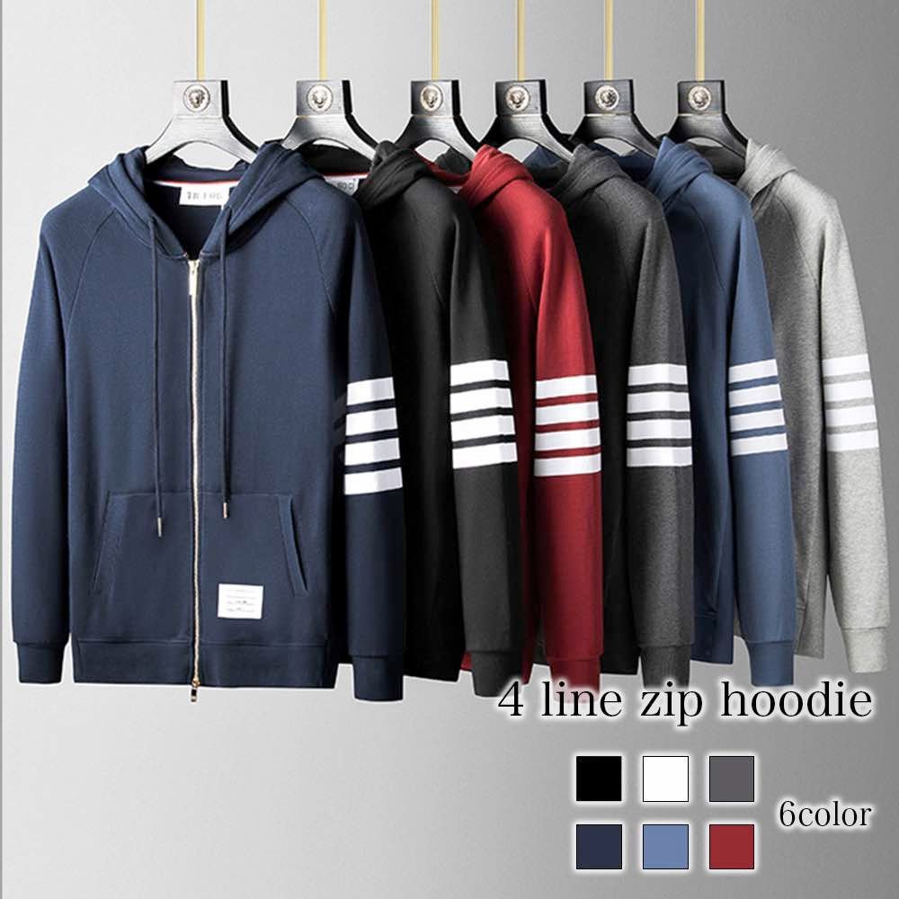 パーカー メンズ 4ラインジップパーカー ジップ 大きいサイズ 春 白 冬 暖かい アウター 黒 モコモコ ブランド 韓国 秋 プルオーバー スト