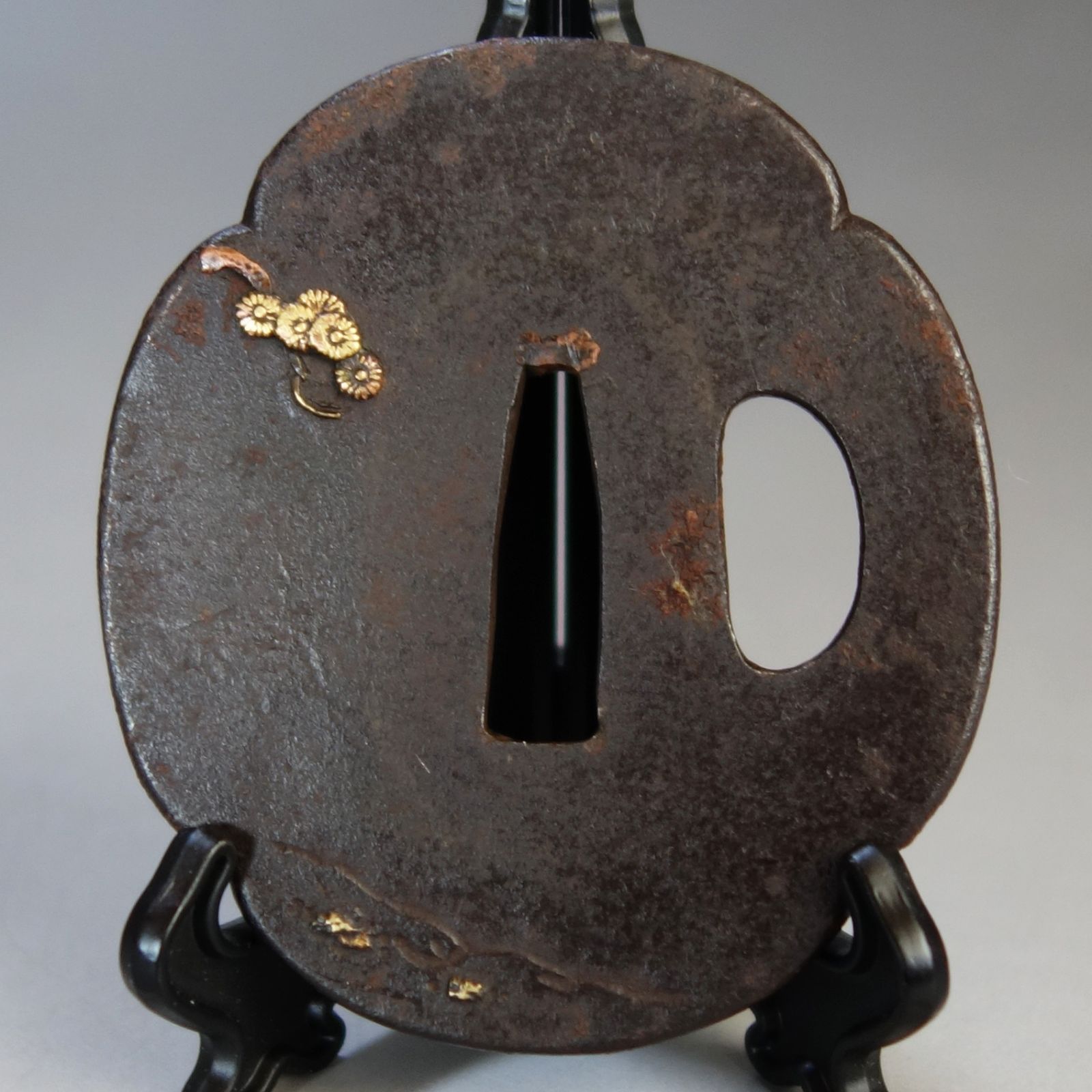 鍔 【 鉄地 象嵌 松下仙人図鍔 】 日本刀 刀装具 鐔 骨董 古美術