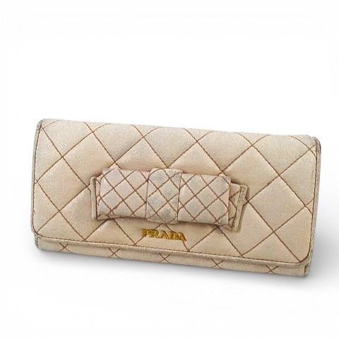 プラダ PRADA 長財布 リボン キルティング リボン ピンク レザー