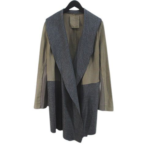 【中古】ロゥタス Rawtus シェーブル 山羊革 レザー ジャケット カーディガン ミドル 40 カーキ 切替 ショールカラー ロゥタス Rawtus シェーブル 山羊革 レザー ジャケット カーディガン