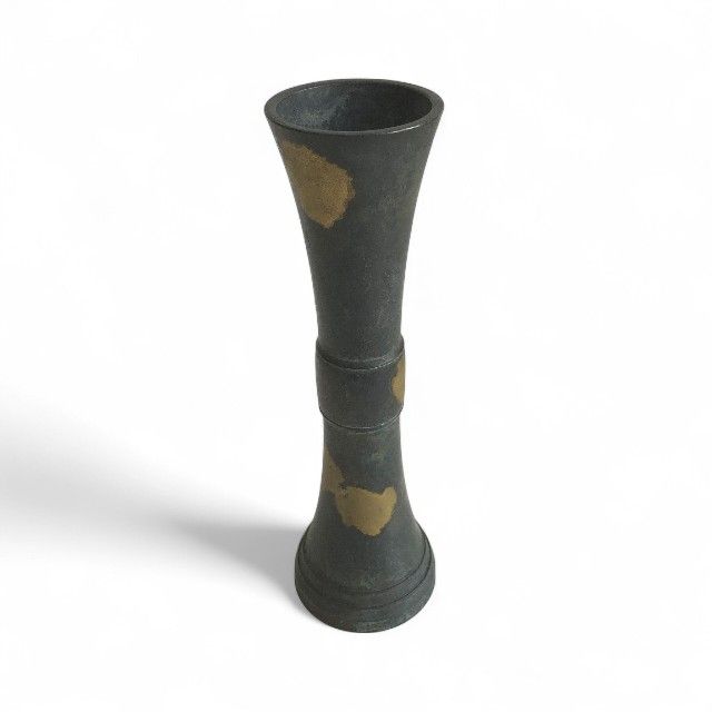 平安　秦蔵六造　 塗金銅　立鼓式花瓶 立鼓式 塗金銅花器 平安 秦蔵六造 銅製 銅器 花器 華道具 古美術