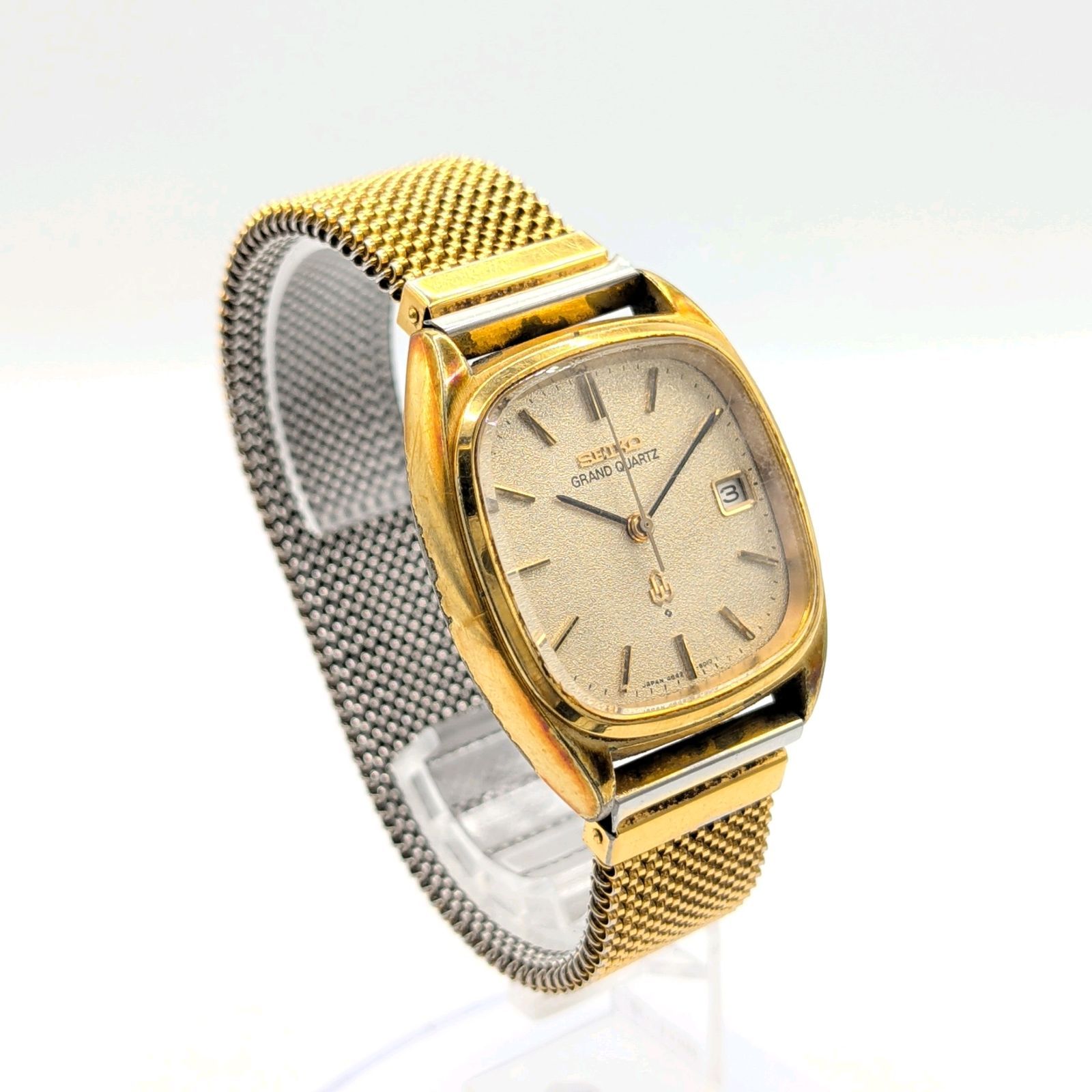 SEIKO Grand Quartz 4842-5011 Watch Men's Square Gold Date Y2K 00S