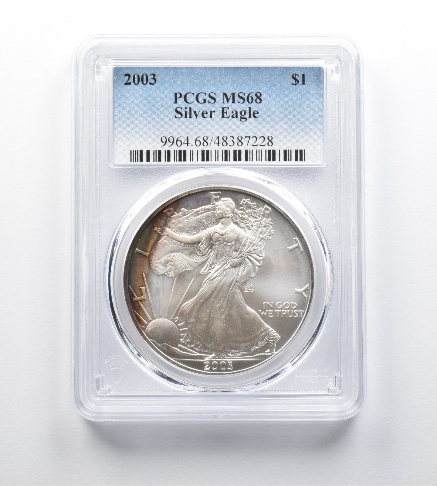 MS 68 2003年 アメリカンシルバーイーグル PCGS 美しいTD 虹色周辺 0144