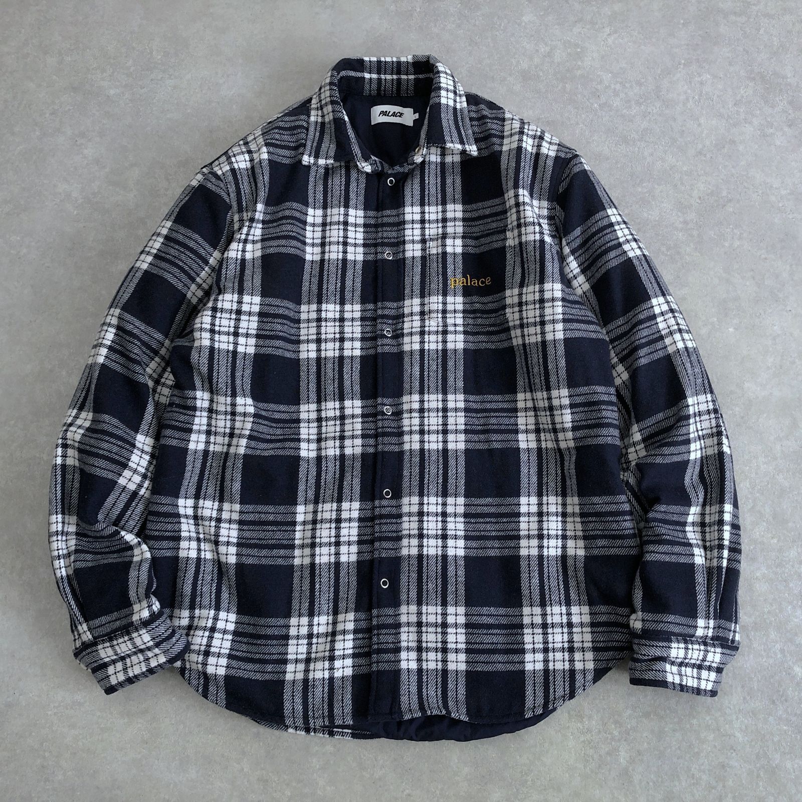 美品 PALACE Check Insulated Shirt Navy フランネルチェック 中綿 