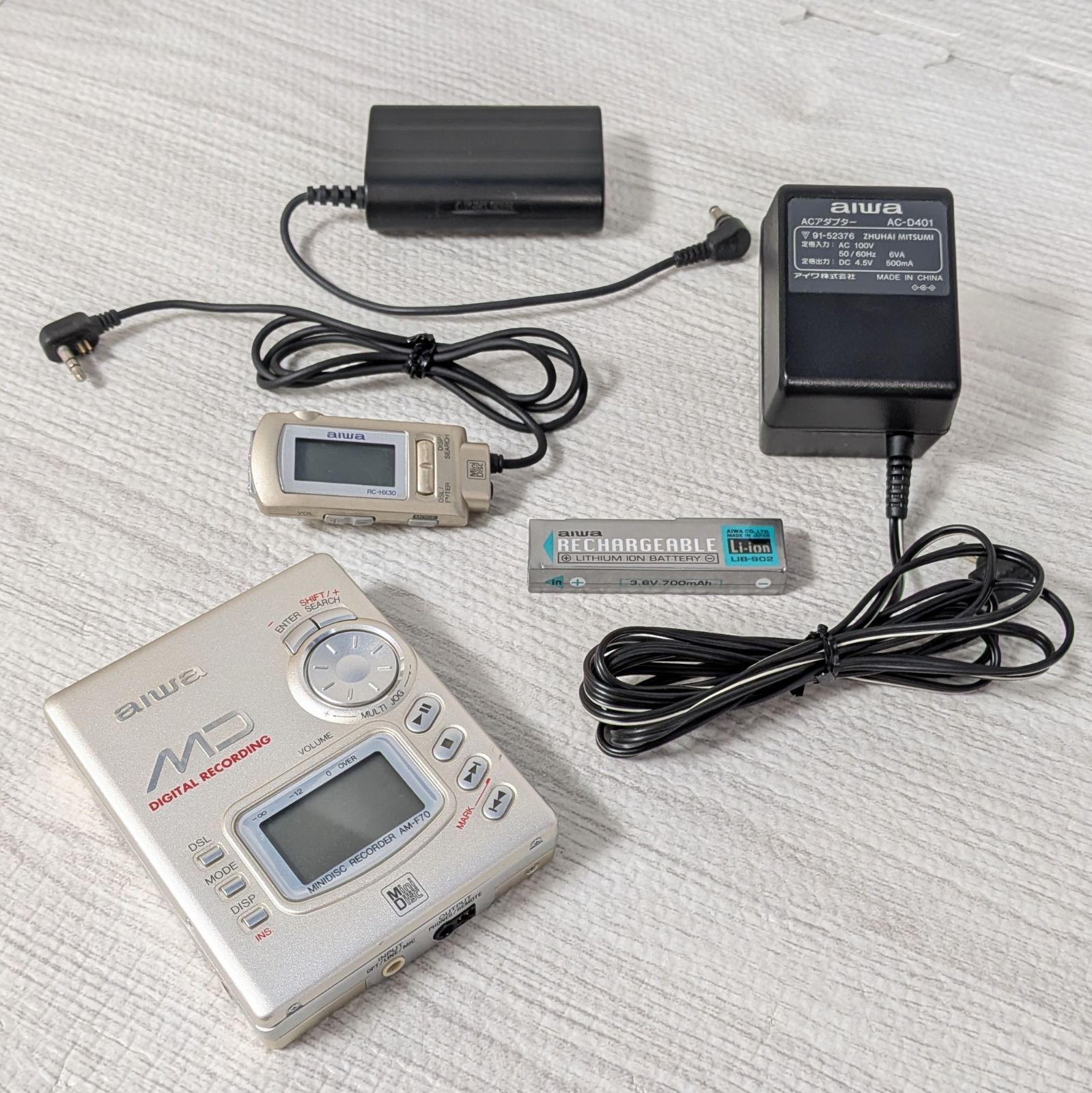 AIWA アイワ AM-F70 ポータブル MD プレイヤー リモコン ACアダプター