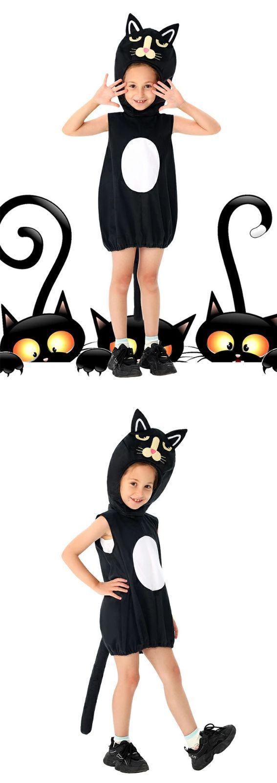 ハロウィン 黒猫 ネコ 動物 子供 キッズ コスプレ 可愛い 着ぐるみ 仮装 道具 変装スーツ 面白い いたずら 人気 フリーサイズ イベント  男女兼用 かわいい 可愛い 子供服 春 秋 冬sjxz115 - メルカリ, image size:567x1600