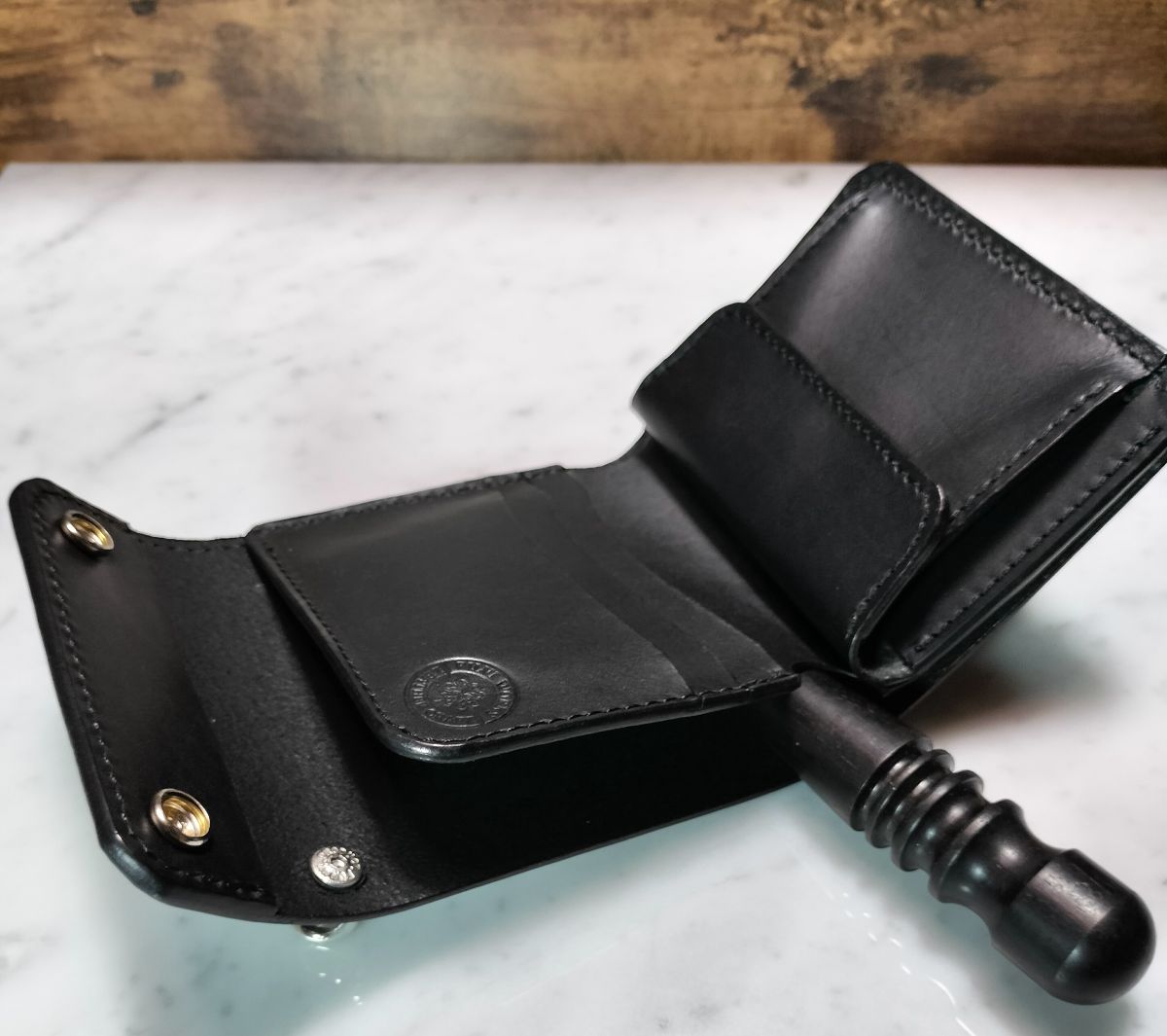 受注製作品 三つ折りトラッカーウォレット イタリアレザー ブルガロ 黒