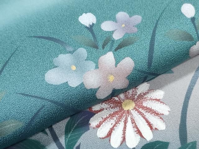 平和屋着物▽訪問着 手描き 草花文 暈し染め 金彩 正絹 逸品